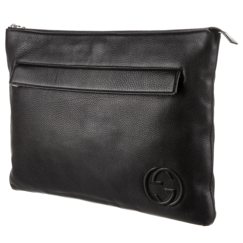 GUCCI Soho Large Black Pebble Leather Clutch